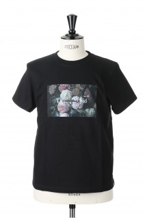 Flower Photo Message Crew Neck T Shirt -BLACK (VGC1231)