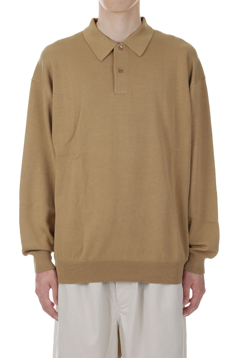 Suvin Oversized L/S Polo - BEIGE (GM211-80038B) | セレクトショップ