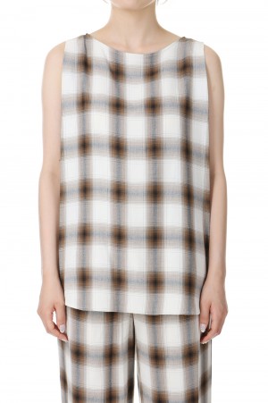 Rayon ombre check sleeveless shirt-BROWN(PS21-SH06)