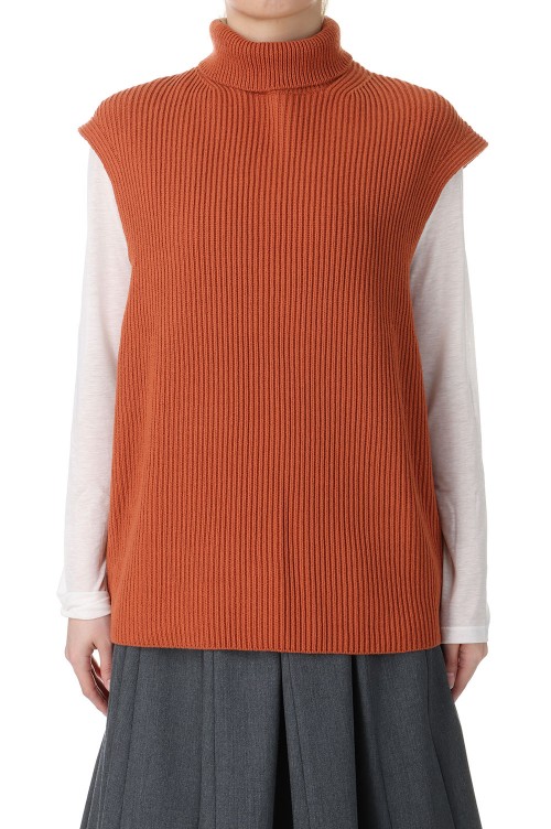 SUPER FINE WOOL RIB KNIT TURTLE NECK VEST