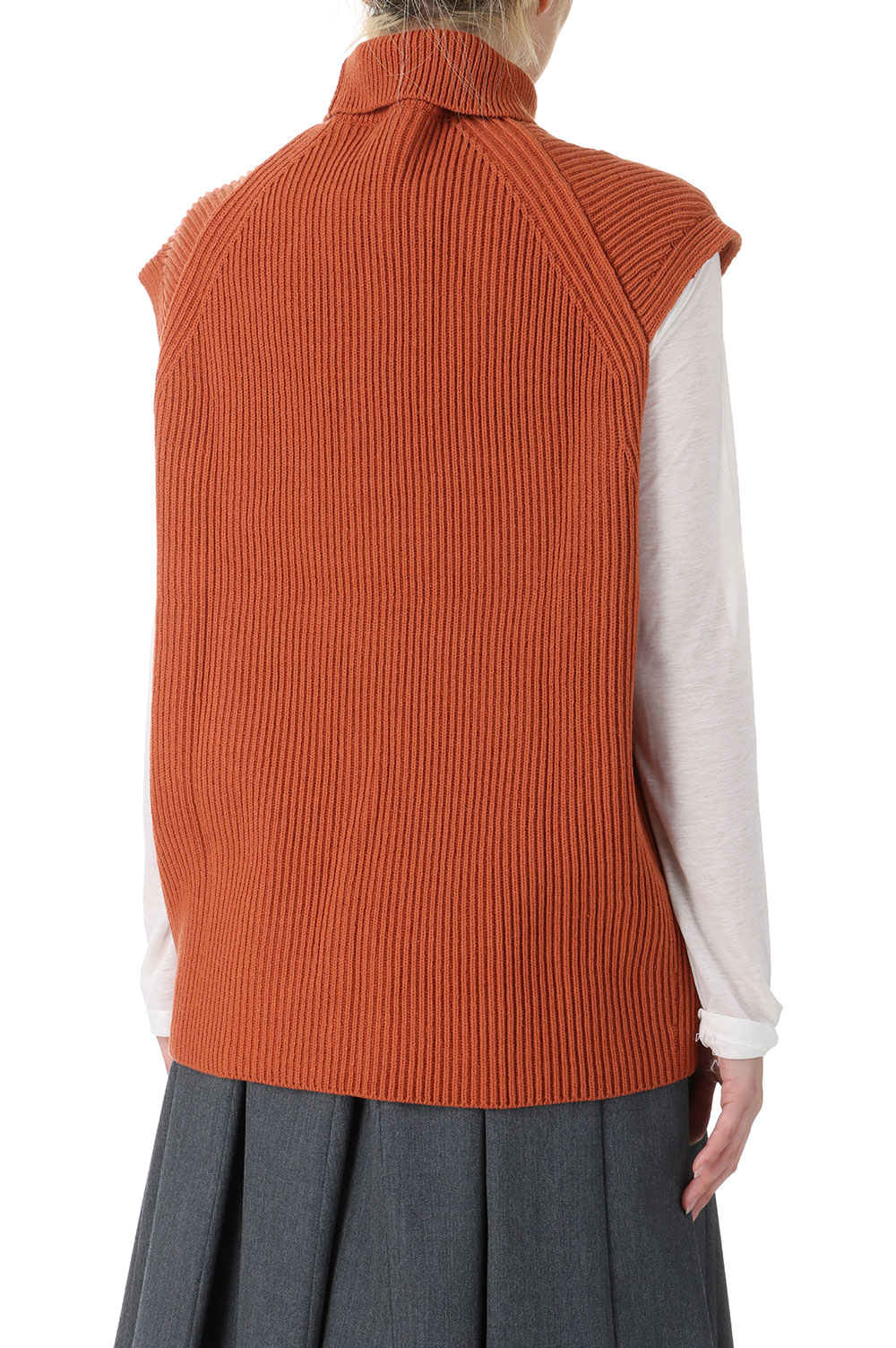 SUPER FINE WOOL RIB KNIT TURTLE NECK VEST -ORANGE (A21AV05RK