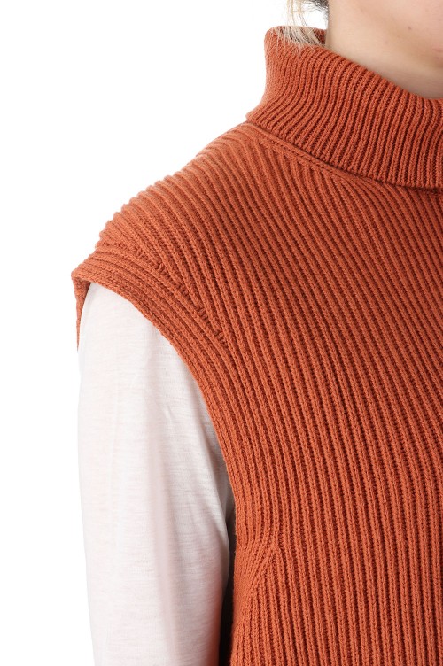 SUPER FINE WOOL RIB KNIT TURTLE NECK VEST -ORANGE (A21AV05RK