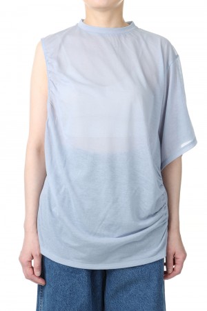 Cotton nylon seer asymmetry Tee -BLUE(PS22-CS15)