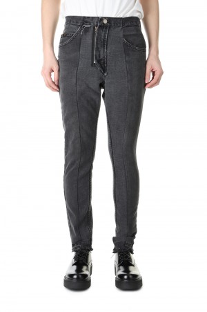 Turned over switching denim pants /Tapered-BLACK-30size(cm22ss-17)