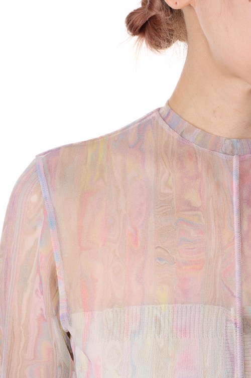 のような Marble Print Sheer Jersey High Neck Top bJuRH