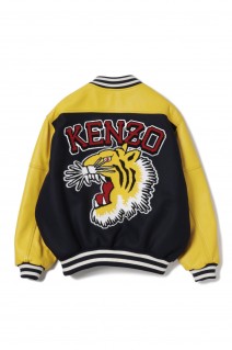 Tiger Varsity Leather Sleeve Varsity Jacket /MIDNIGHT BLUE(FC65BL1379OM)