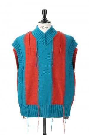 Stripe Knit Vest(22-02911M)-BLUE ORANGE 432-