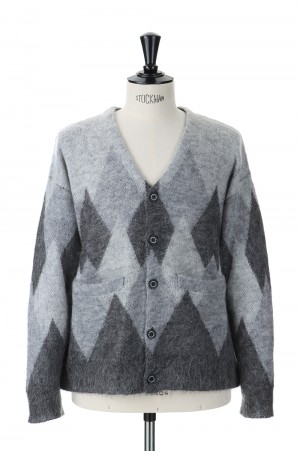 Argyle Mohair Knit Cardigan-Fether Grey-(22AW K-2)
