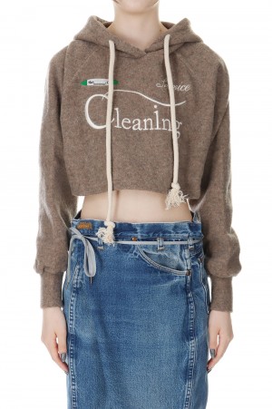 Cleaning-Service  Crop Hoodie -BROWN (208B)
