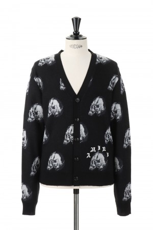 WES LANG REPEAT SKULL CARDIGAN / BLACK（AW22MKC009-001）