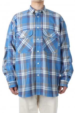 TECH ELBOW PATCH WORK SHIRTS FLANNEL - BLUE CHECK (BE-87023 ...