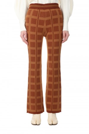 Multi Plaid Geometric Knit Trousers - Brown (MM23PS-KN719)