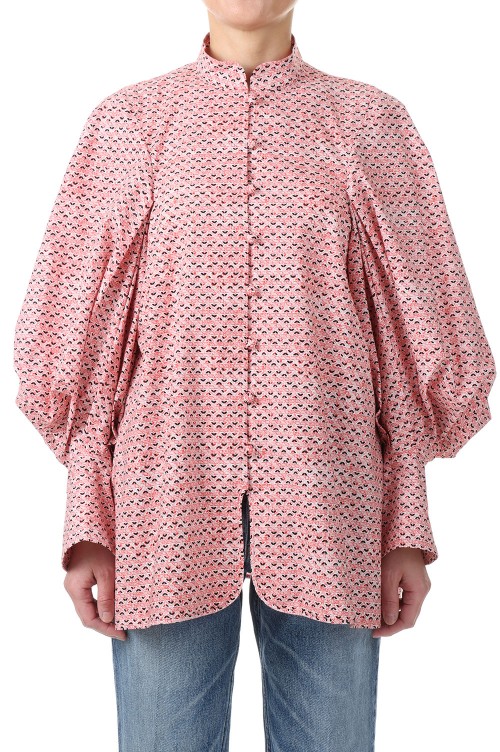 Crane Pattern Hand Printed Shirt - Vermillion (MM23PS-SH730