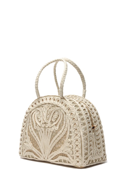 Cording Embroidery Demi Lune Handbag - Beige (MM13-AC404