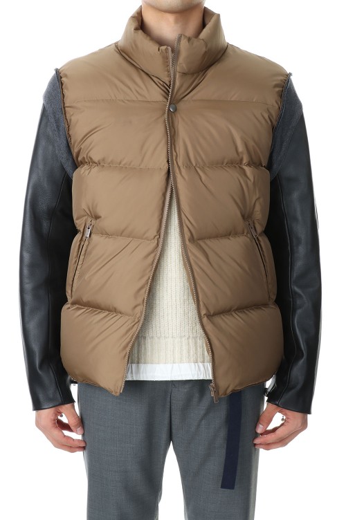 LEATHER SLEEVE DOWN JACKET(UC2B9208)-1-BEIGE- | セレクトショップ