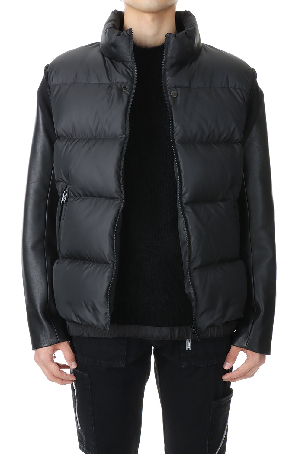 LEATHER SLEEVE DOWN JACKET(UC2B9208-1)-BLACK