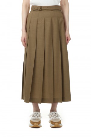 Super Fine Tropical Wool Pleated Skirt - Top Brown (A23ss09WT