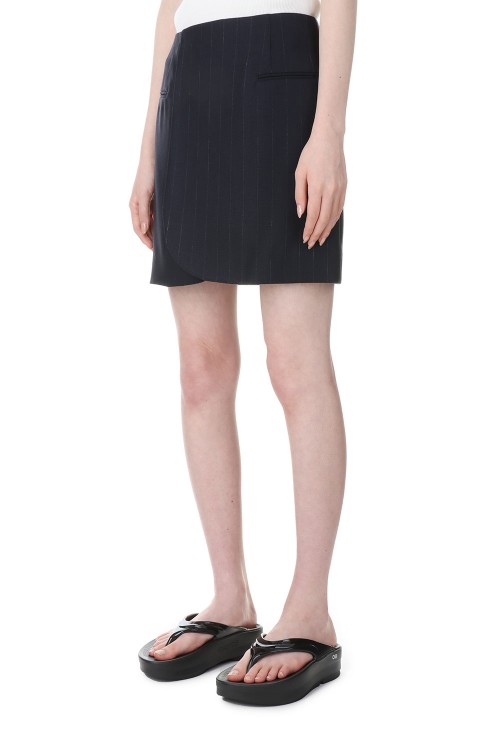 Hard Twist Wool Panama Stripe Skirt - Navy Stripe (A23ss06WP