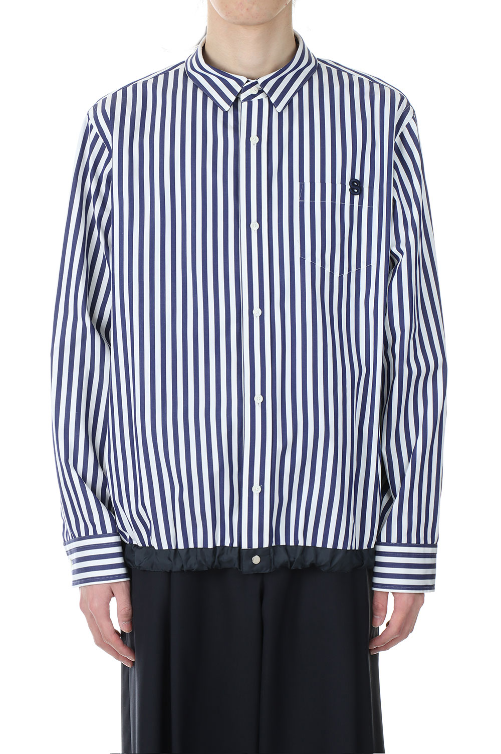 Thomas Mason / S Cotton Poplin L/S Shirt(23-03017M)-NAVY STRIPE