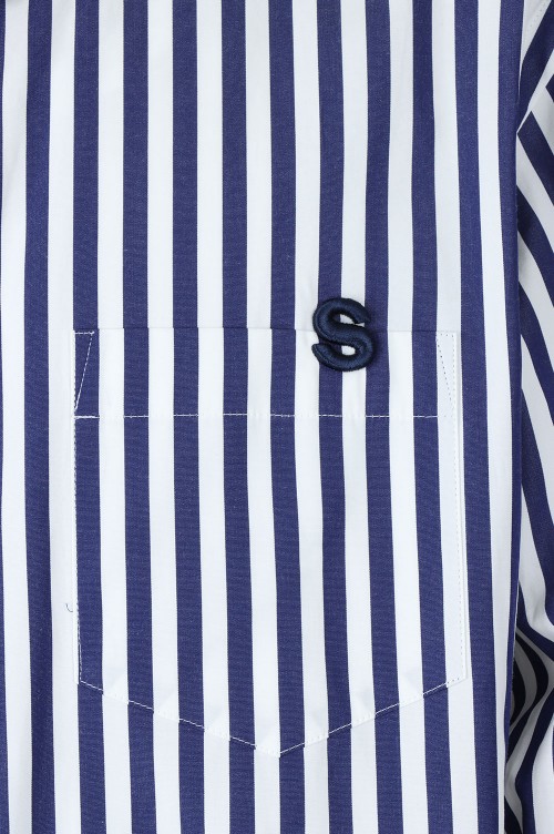 Thomas Mason / S Cotton Poplin L/S Shirt(23-03017M)-NAVY STRIPE