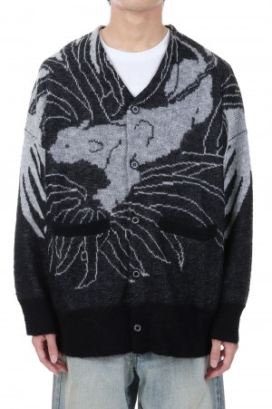 Leopard Mohair Cardigan Knit(23SSK-3)-Black-