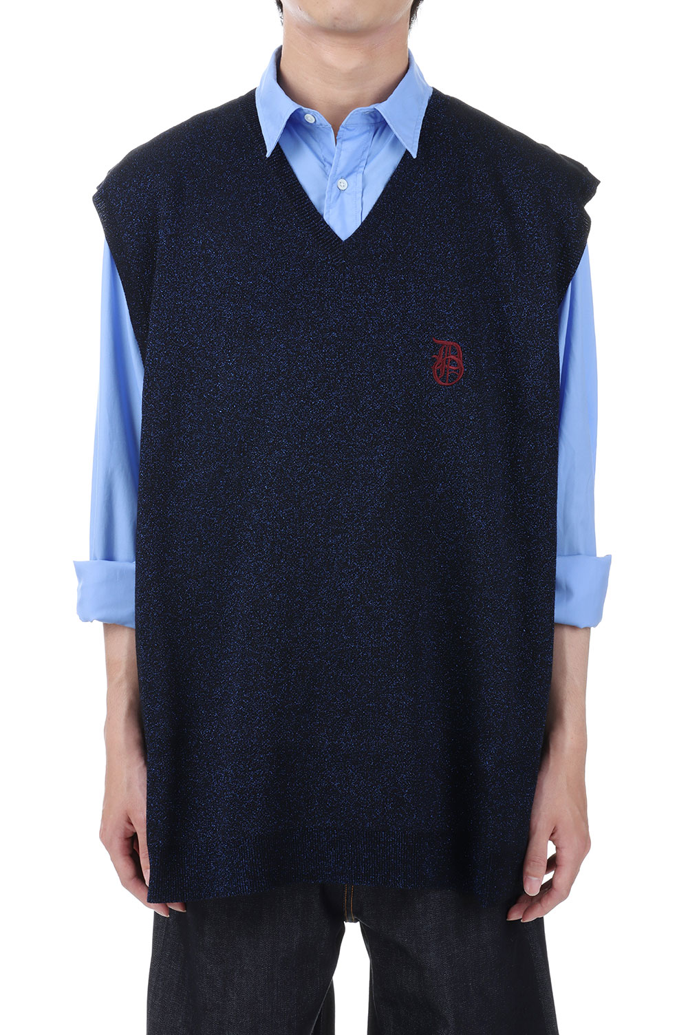 Oversized Lame Knit Vest(23SS K-7)-Navy- | セレクトショップ