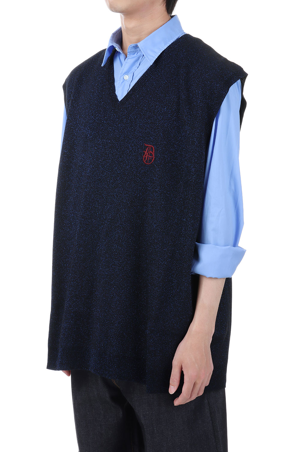 Oversized Lame Knit Vest(23SS K-7)-Navy- | セレクトショップ