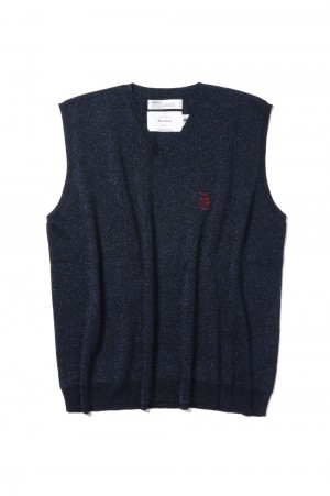 Oversized Lame Knit Vest(23SS	K-7)-Navy-