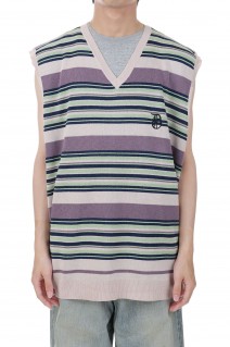 Oversized Lame Knit Vest(23SS	K-7)-Pink Border-