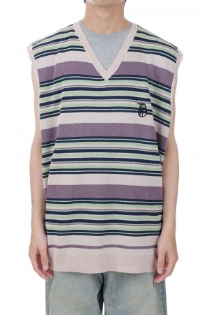 Oversized Lame Knit Vest(23SS	K-7)-Pink Border-