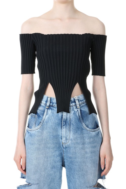 RIB KNIT SLIT TOP -Black (FTC232-0707) | セレクトショップ