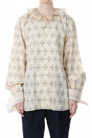 PRINT PLEATS COLLAR SHIRT -Red x Cream (23SS-15-H)