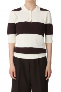 Cotton wholegarment polo S/S -IVORY x BROWN (PS23-KT02)