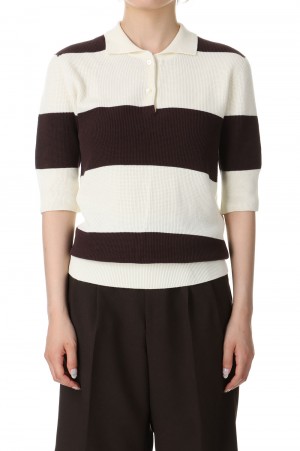 Cotton wholegarment polo S/S -IVORY x BROWN (PS23-KT02)