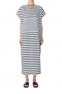 Dry touch jersey border dress - WHITE/BLACK（19RCSDRE-09C）