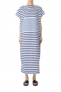 Dry touch jersey border dress - WHITE/BLUE（19RCSDRE-09C）