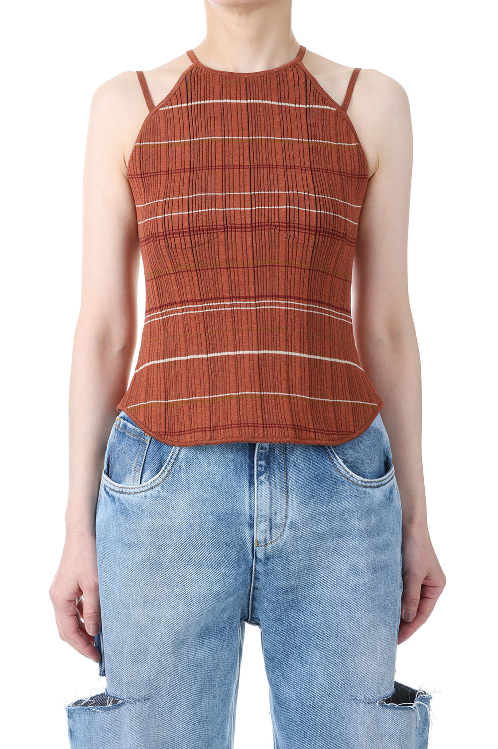 Mame Random Ribbed Plaid Knitted Top / 3 | transparencia.coronango