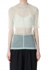 Marble Printed Plaid Sheer Crew Neck Top -Mint Green (MM23SS-JS021)