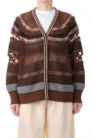 Bamboo Basket Pattern Knitted Cardigan -Brown (MM23SS-KN035)
