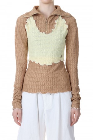 Half Zip-up Wrinkle Top -BEIGE YELLOW(23SS202B)