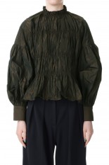 Chambray Shirring Blouse -DARK BROWN (12320411)