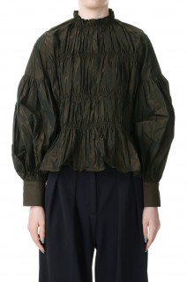 Chambray Shirring Blouse -DARK BROWN (12320411)