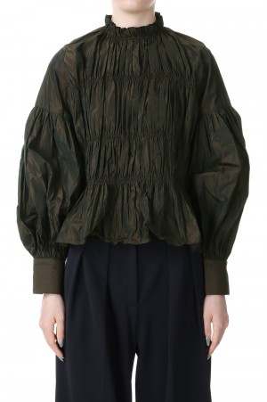 Chambray Shirring Blouse -DARK BROWN (12320411)