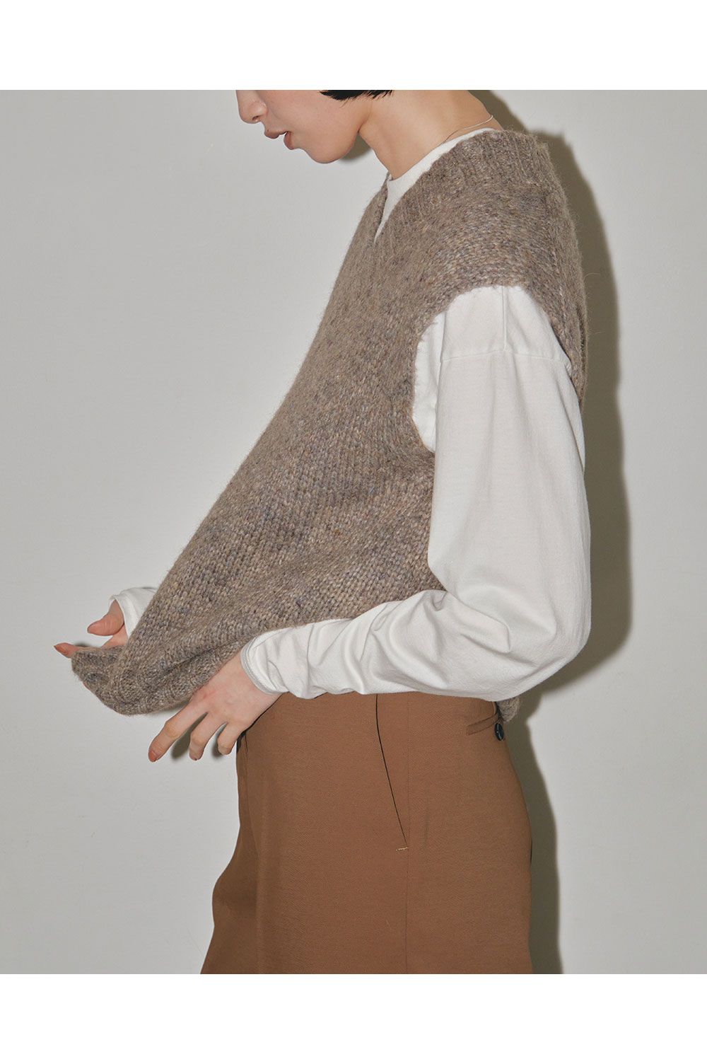 Mottle Yarn Knit Vest -BEIGE (12320516) | セレクトショップ