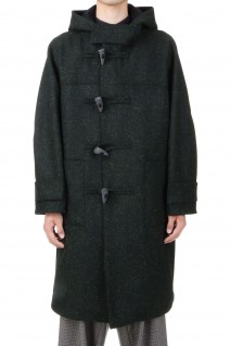 YOKE SLEEVE OVERCOAT WITH HOOD IN SPECKLED WOOL MELTON(F23C017-NKBW)-FOREST GREEN-