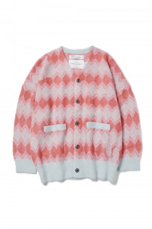 Mohair Border Cardigan(23AW	K-2)-Pink & Aqua-