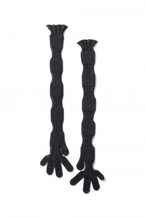 FLUTED GLITTER LONG GLOVES / BLACK-SILVER (CF006AI145)