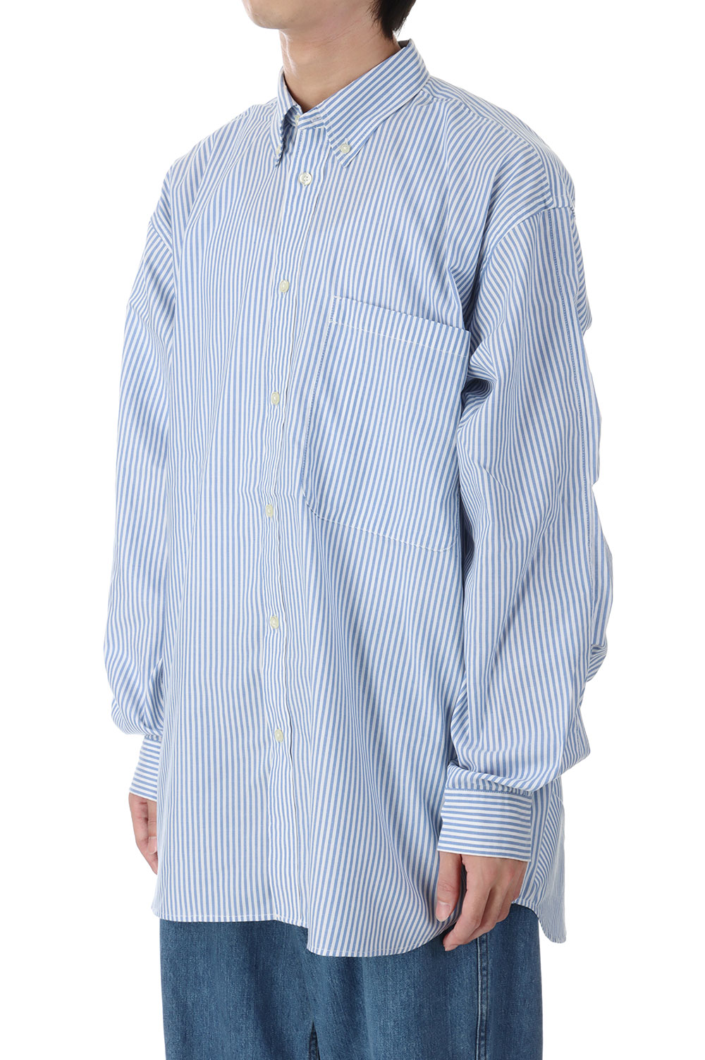 TECH BUTTON DOWN SHIRTS L/S STRIPE - SAX (BE-84023W