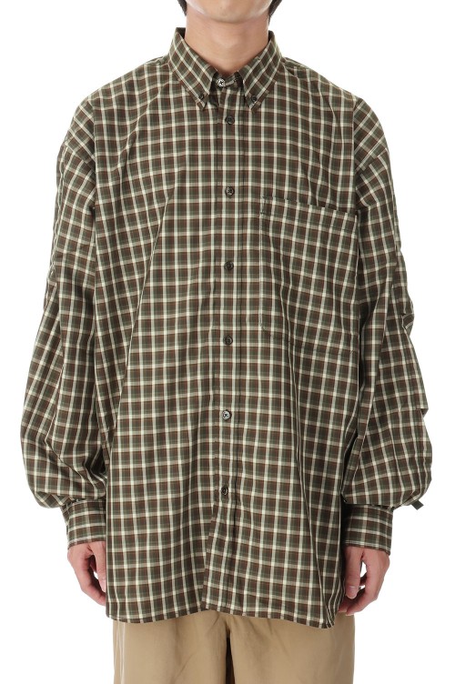 TECH BUTTON DOWN SHIRTS L/S MINI PLAIDS - OLIVE (BE-85023W