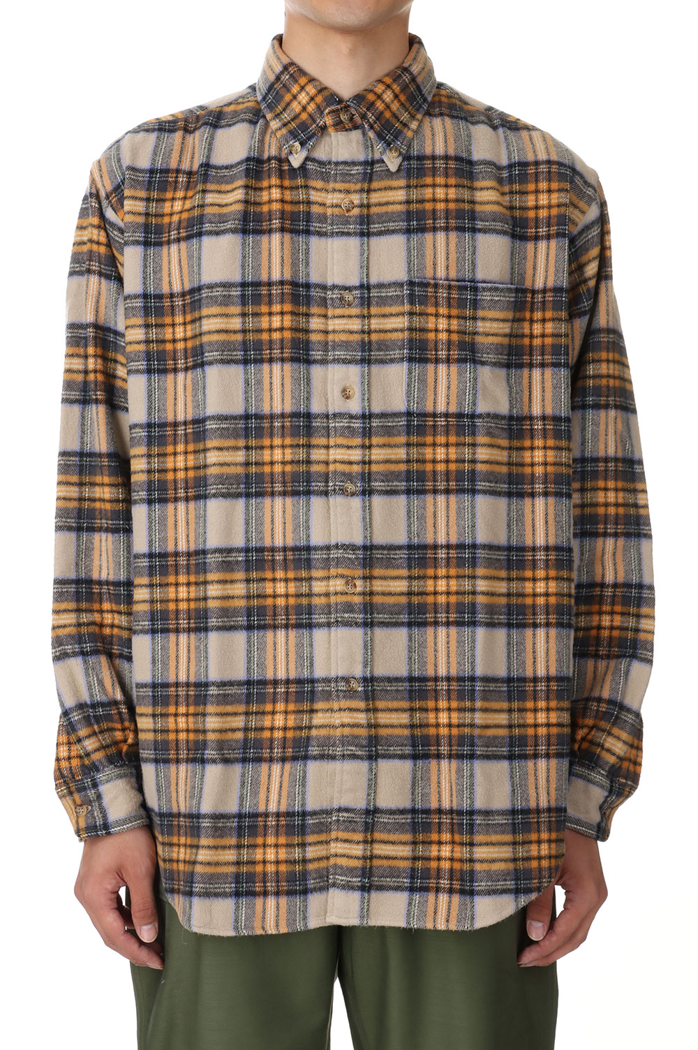 Suvin Cotton Flannel BD Shirts - BEIGE (SHLM-106-FLCH2